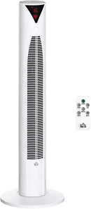 HOMCOM Freestanding Tower Fan Cooling for Home Bedroom with Oscillating, 4 Modes, 3 Speeds, 12h Timer, LED Sensor Panel, Remote Controller, White(824-048V80RD)