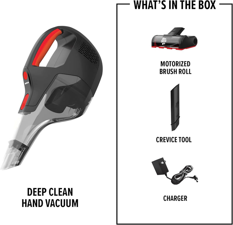 Dirt Devil 16V Deep Clean Cordless Handheld Vacuum with Motorized Pet Brush Roll Tool, Powerful Suction and Lightweight, with Extended Run Time, BD30310V, Black