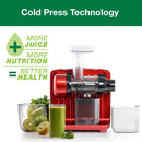 Omega Juicer JCUBE500RD Cold Press 365 Slow Masticating Juice Extractor and Nutrition System with On-Board Storage, 120-Watts, Red