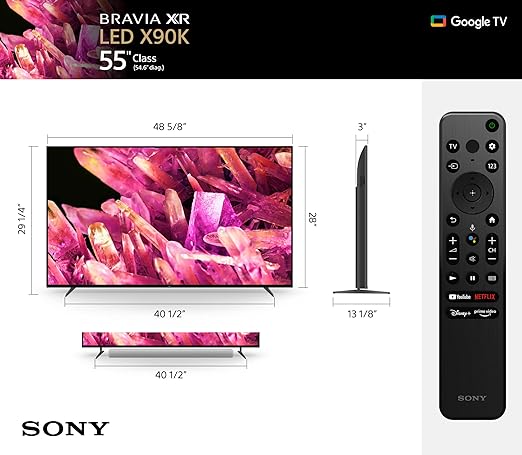 Sony 55 Inch 4K Ultra HD TV X90K Series: BRAVIA XR Full Array LED Smart Google TV with Dolby Vision HDR and Exclusive Features for The Playstation 5 XR55X90K- 2022 Model