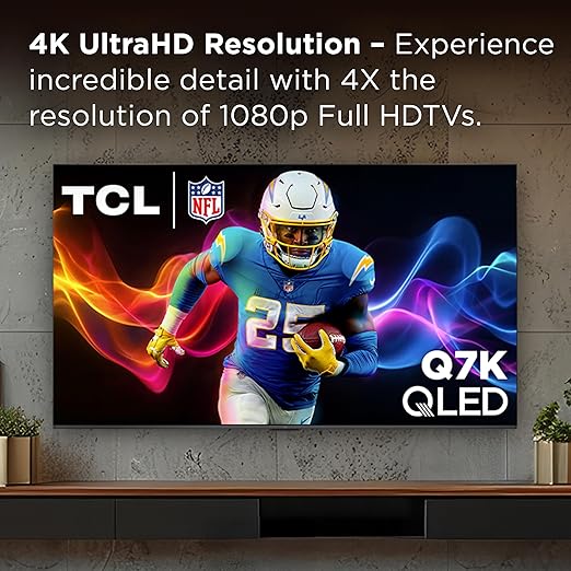 TCL 75-Inch QM7K Series QLED 4K Smart QD-Mini LED TV with Google TV (2025 Model) New Halo Control System, LD2800 Precise Dimming Series, HDR 3000 Nits Peak, Audio by Bang & Olufsen - 75QM7K