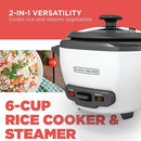 BLACK+DECKER 2-in-1 Rice Cooker & Food Steamer - 6-Cup Capacity, Automatic Keep Warm, Nonstick Bowl, Steaming Basket - Effortless Cooking