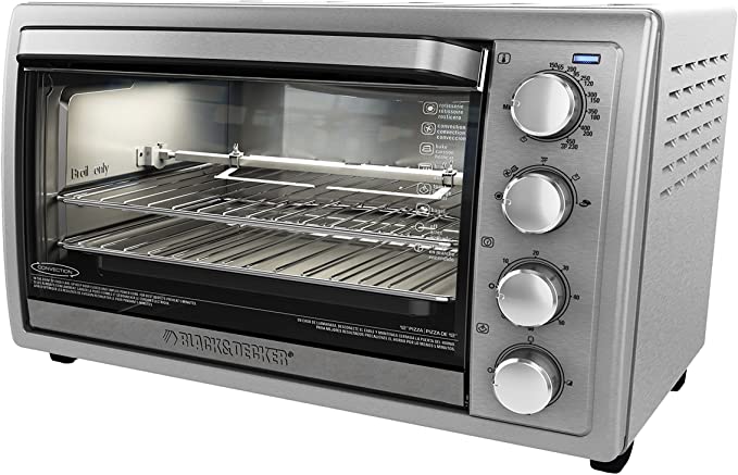 BLACK+DECKER Rotisserie Toaster Oven, 6 Slice, 5 Functions, Silver(TO4314SSD)