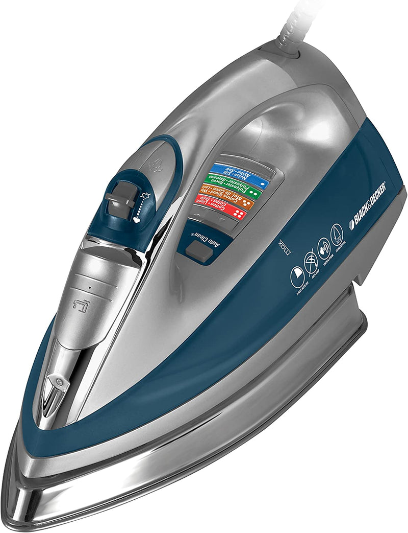 BLACK+DECKER Digital LED Iron, Clothing Iron with Auto Shut Off and Spray Mist Features, Silver/Blue(IR1375SC)